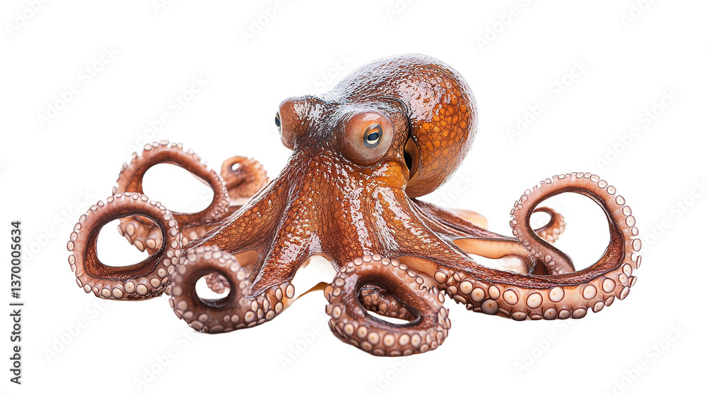 Obraz premium Curious octopus with extended tentacles in underwater habitat gigapixel standard scale marine life close-up view