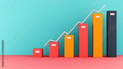 A vibrant bar chart showing growth with colorful bars against a teal background, symbolizing progress and data analysis in a modern setting.