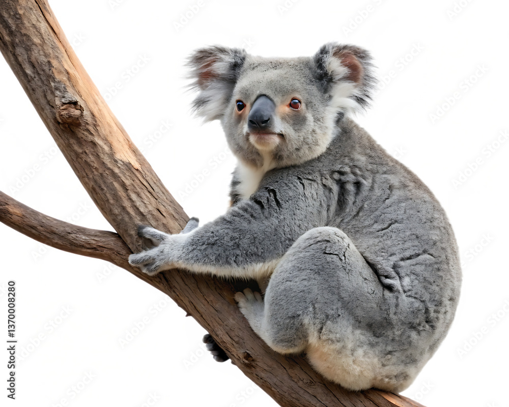Naklejka premium High-Quality PNG of a Koala on a Tree Branch – Isolated on Transparent Background