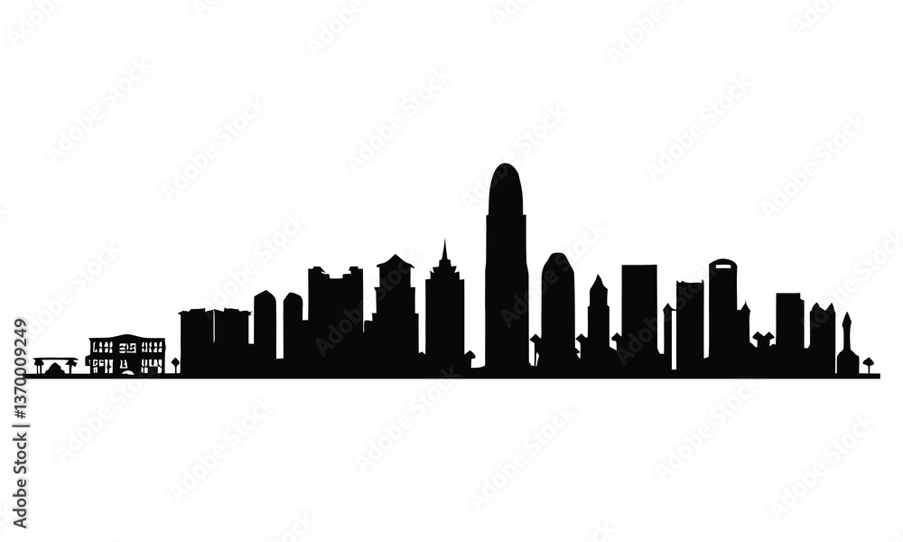 Fototapeta premium Shenzhen City Skyline Silhouette, Vector, Icon, Logo, White Background.