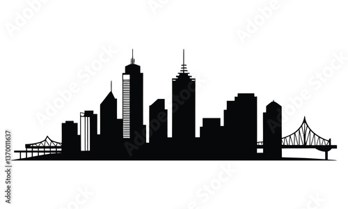 Brisbane City Skyline Silhouette, Vector, Icon, Logo, White Background.
