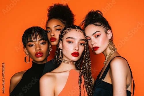 Diverse women in avant garde portrait  celebrating unique hairstyles and ethnicities together