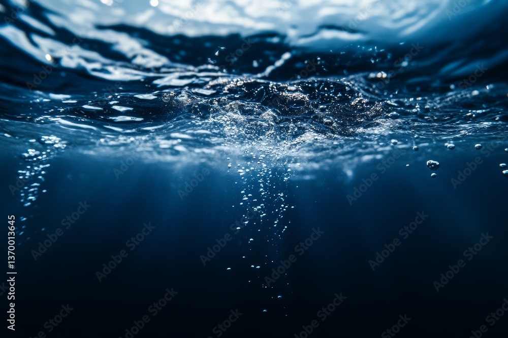 Serene underwater scene with soft waves and shimmering bubbles in ethereal ambient light Serene underwater scene with soft waves and shimmering bubbles in ethereal ambient light