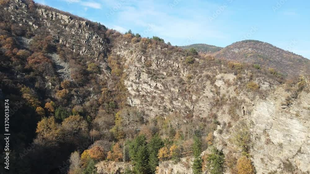 Aerial Autumn view of Rhodope Mountains around Chepelarska River (Chaya), Bulgaria Aerial Autumn view of Rhodope Mountains around Chepelarska River (Chaya), Bulgaria