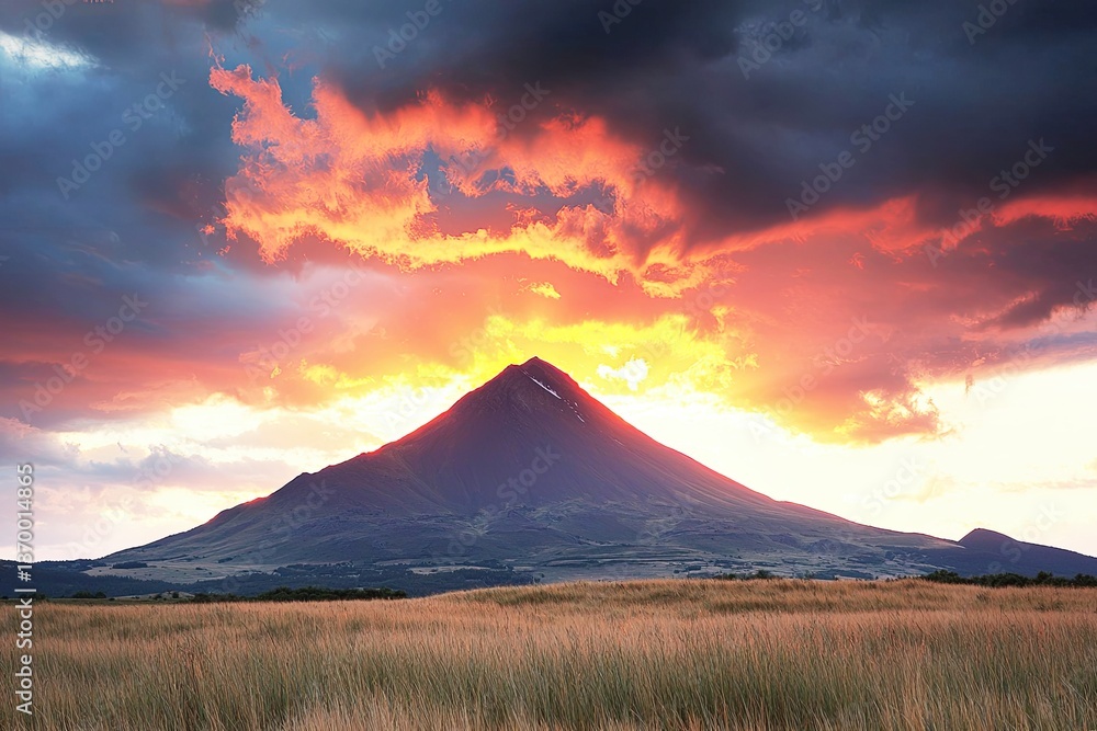Fototapeta premium Majestic sunset over mt. Taranaki new zealand landscape photography vibrant skies natural beauty perspective