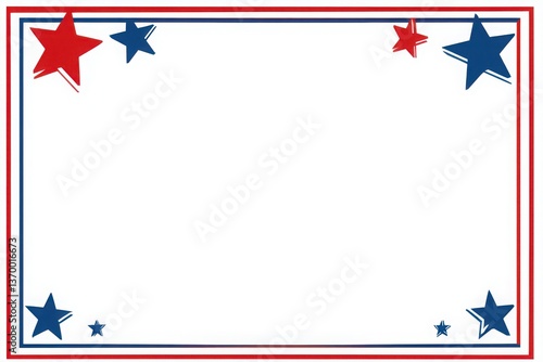 A patriotic frame with red and blue borders and star accents on a white background for celebrations transparent background