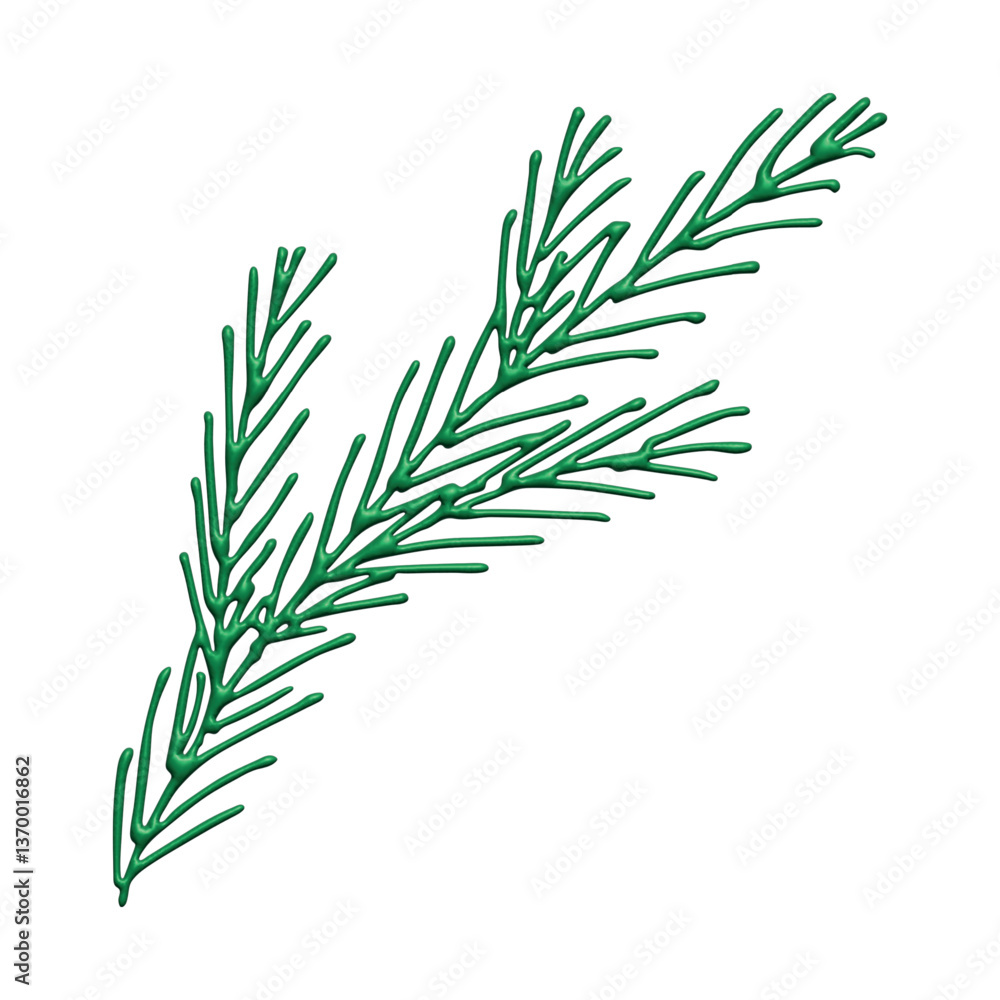 Fototapeta premium 3d spruce branch clipart Twig of coniferous tree Christmas and winter design element
