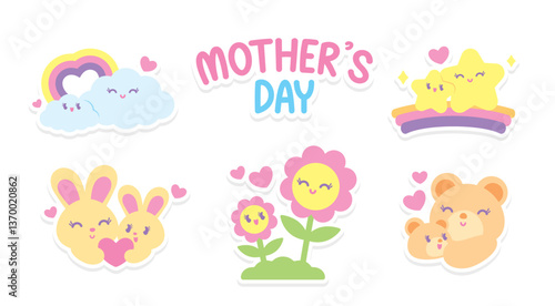cute kawaii style cartoon graphic vector set in mother day concept