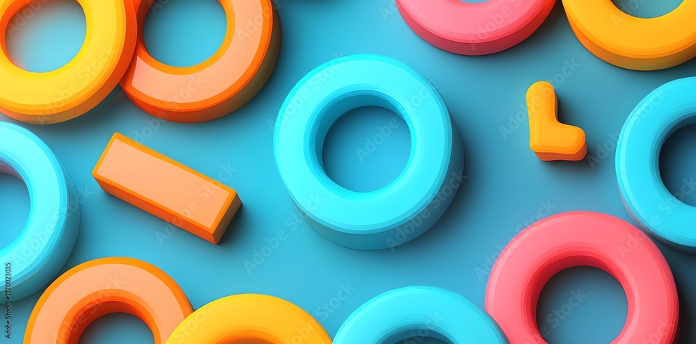 Naklejka premium Vibrant 3D Geometric Shapes: A Playful Composition of Circles and Rectangles