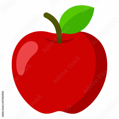 Realistic McIntosh Apple Vector – Deep Red Apple with Green Patches, Leaf and Stem on White Background