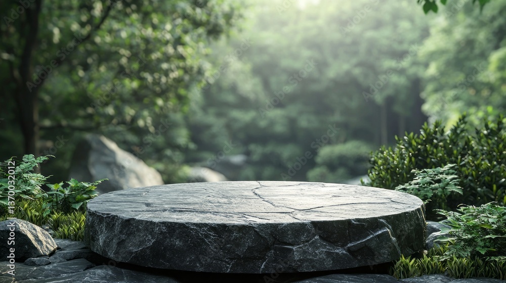 A stone circle in a forest with a lot of greenery A stone circle in a forest with a lot of greenery