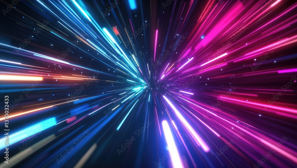 Abstract Pink And Blue Light Streaks Radiating In Dark Space Abstract Pink And Blue Light Streaks Radiating In Dark Space