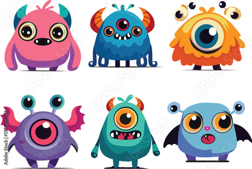 "Unique and Colorful Cartoon Monsters – Cute, Fun, and Playful Vector Illustrations"