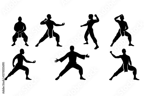 set of Kung Fu silhouette vector illustration