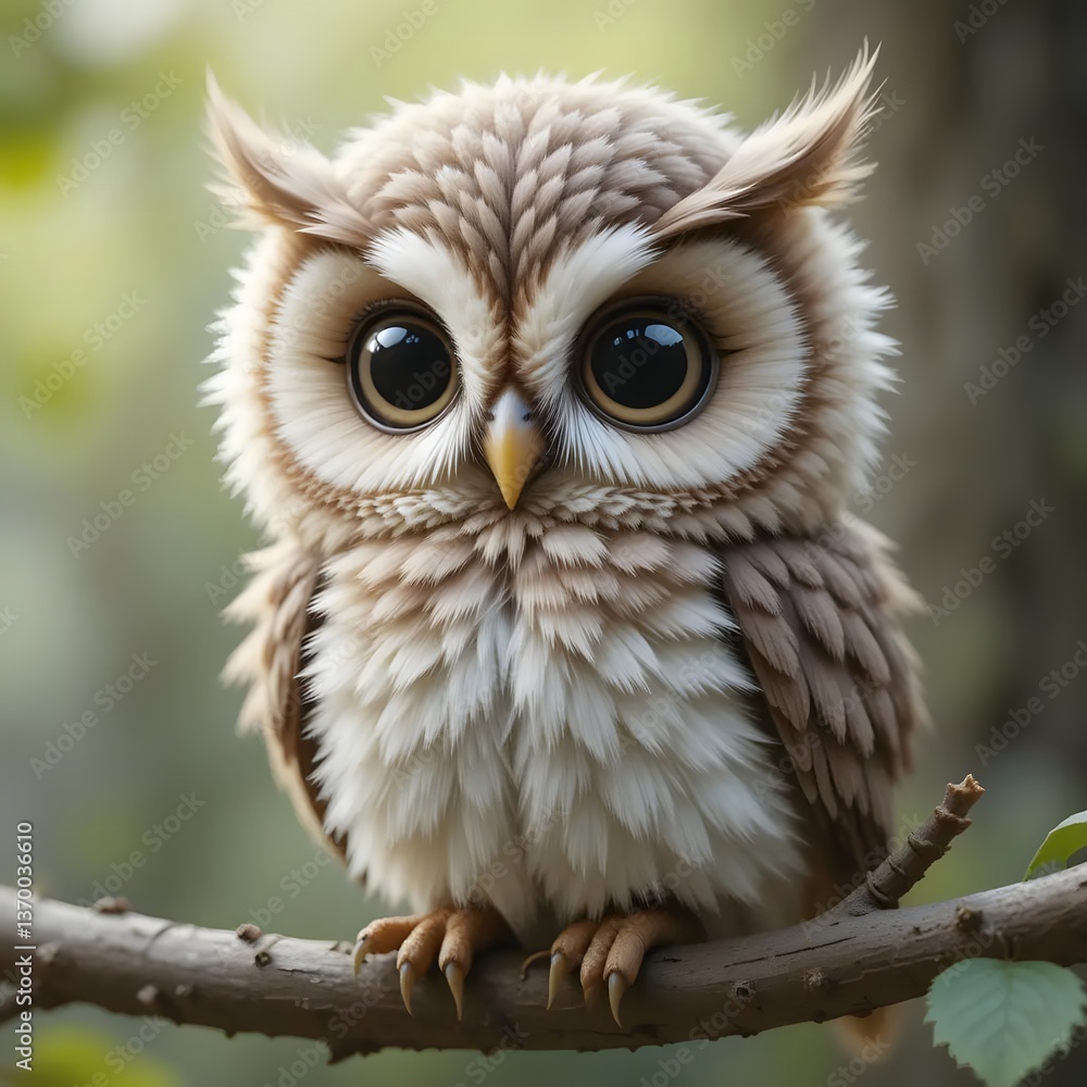 Obraz premium Owl Perched on Branch in Natural Habitat Looking Curious