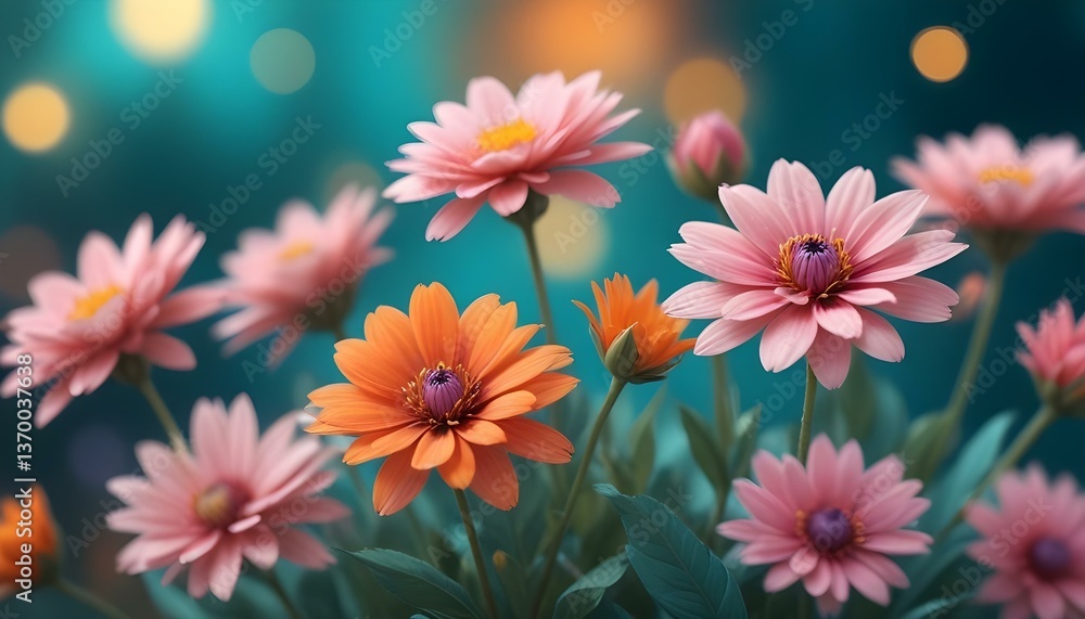 Fototapeta premium A digital painting of flowers with a shallow depth of field, the flowers are in focus while the background is blurred