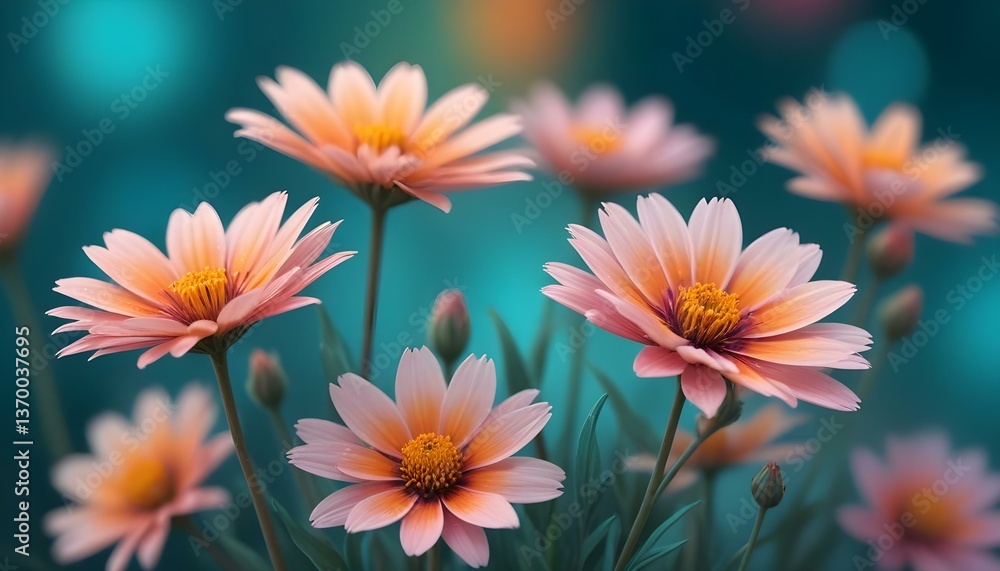 A digital painting of flowers with a shallow depth of field, the flowers are in focus while the background is blurred A digital painting of flowers with a shallow depth of field, the flowers are in focus while the background is blurred