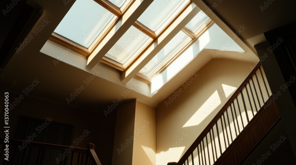 Fototapeta premium Interior stairway with skylights and natural light