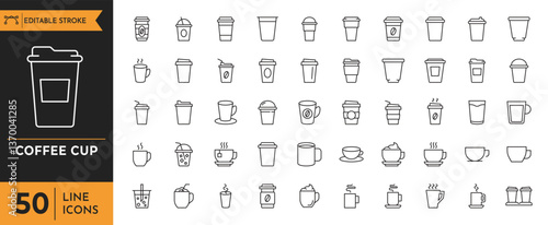 Coffee cup icon set. Paper cup icon. Containing coffee, paper, drink, cup, disposable, mug, container, and More. editable stroke. vector illustration