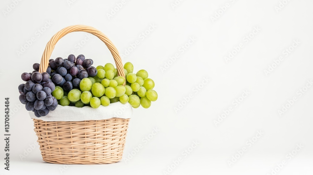 Fresh Grapes in Woven Basket on Light Background for Healthy Eating Fresh Grapes in Woven Basket on Light Background for Healthy Eating