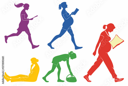 set of Pregnant women activity silhouette vector illustration
