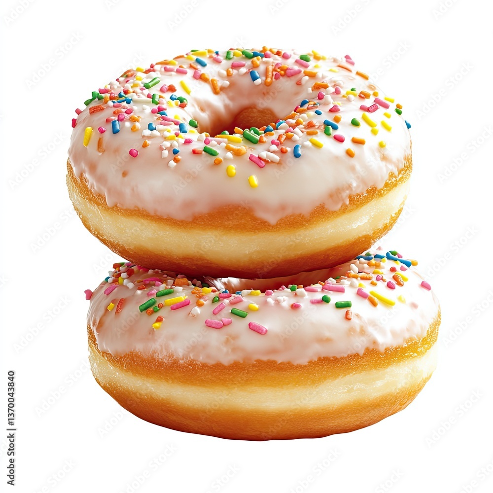 Delicious iced donuts with sprinkles bakery display food photography bright kitchen close-up view sweet treats Delicious iced donuts with sprinkles bakery display food photography bright kitchen close-up view sweet treats