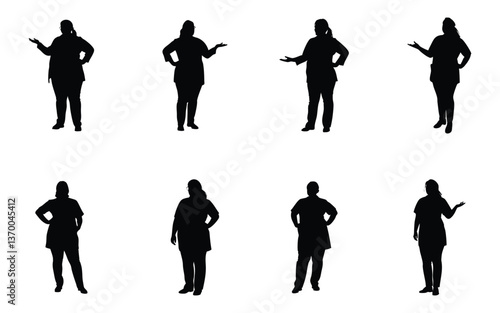 Plus Size Doctor Woman Silhouette Set - Confident Female Poses