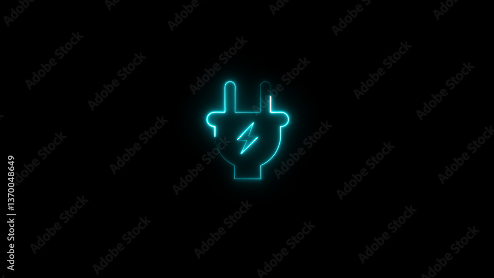 Glowing neon charging plug icon isolated on Black Background Glowing neon charging plug icon isolated on Black Background