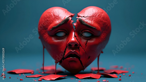 Broken Heart on Blue Background - Lost Love and Sadness
