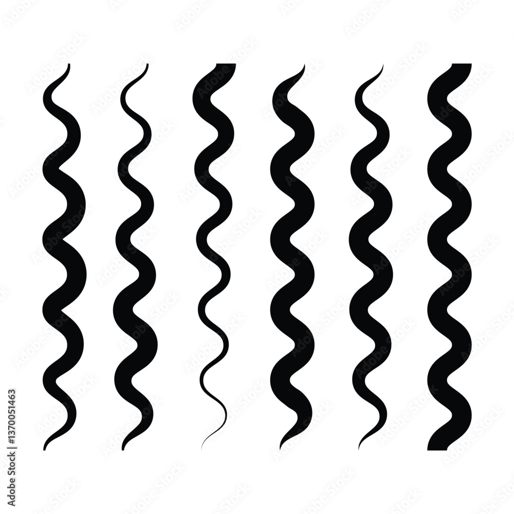 Vartical wavy lines are arranged in a parallel pattern, transitioning gradually into zigzag lines at the bottom, Wave icon water ripple symbol, black wavy lines Vartical wavy lines are arranged in a parallel pattern, transitioning gradually into zigzag lines at the bottom, Wave icon water ripple symbol, black wavy lines