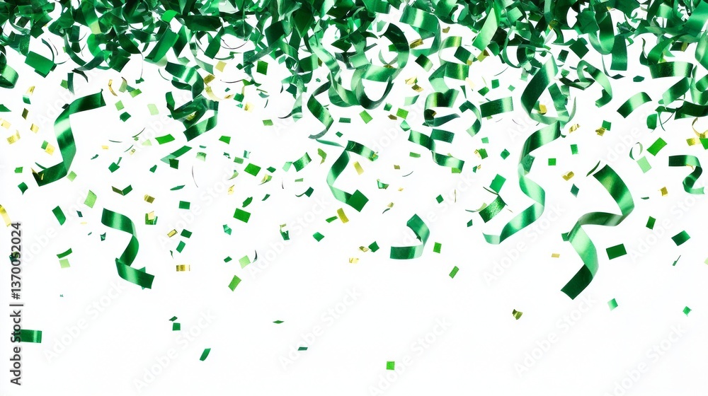 A green stream of confetti is falling from the sky A green stream of confetti is falling from the sky