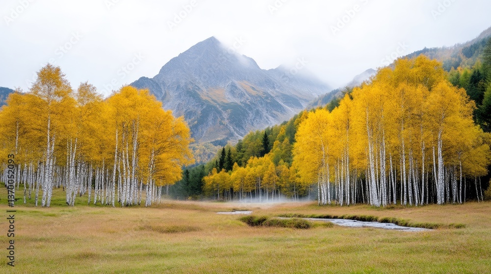 Autumnal Aspens in a Mountain Valley Autumnal Aspens in a Mountain Valley