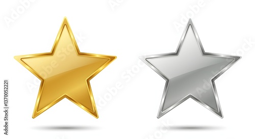 Showing Golden and Silver Star Icons on White Background Illustration