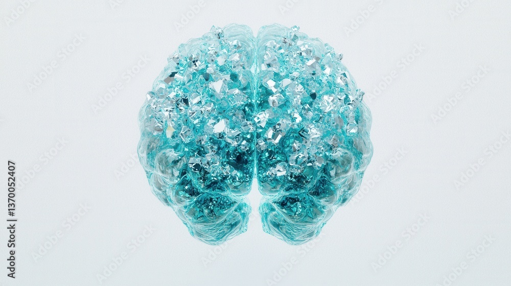 Abstract Representation of a Human Brain with Turquoise Crystals Abstract Representation of a Human Brain with Turquoise Crystals