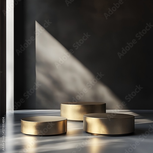 Gold colored tube shaped product stand. suitable for product promotion