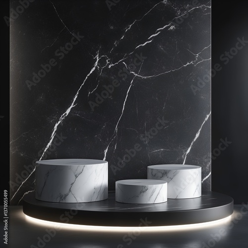 Product stand in the form of a tube with a white marble pattern. suitable for product promotion