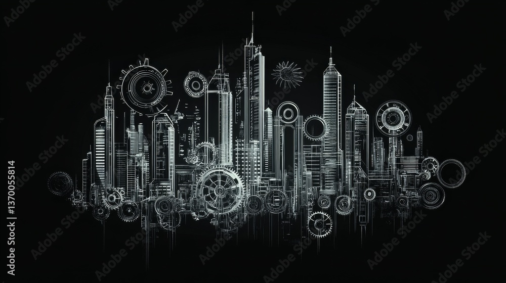 Fototapeta premium Glowing White Lines Cityscape Illustration