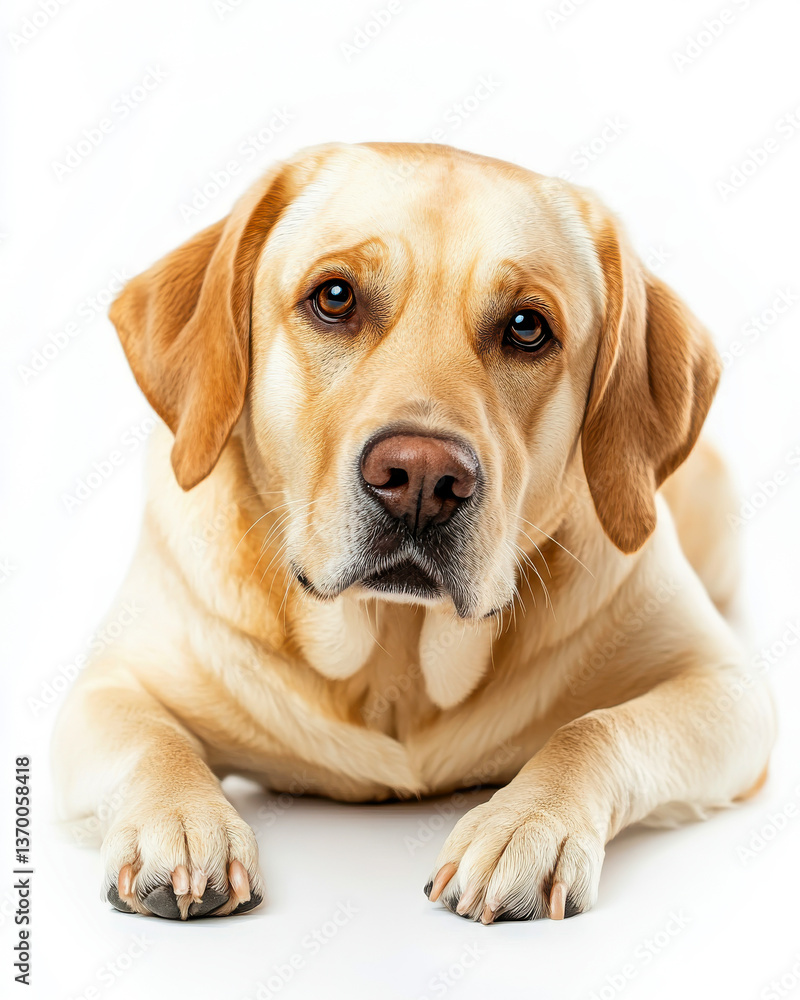 Golden Brown Labrador Retriever Lying Down on White Background Golden Brown Labrador Retriever Lying Down on White Background