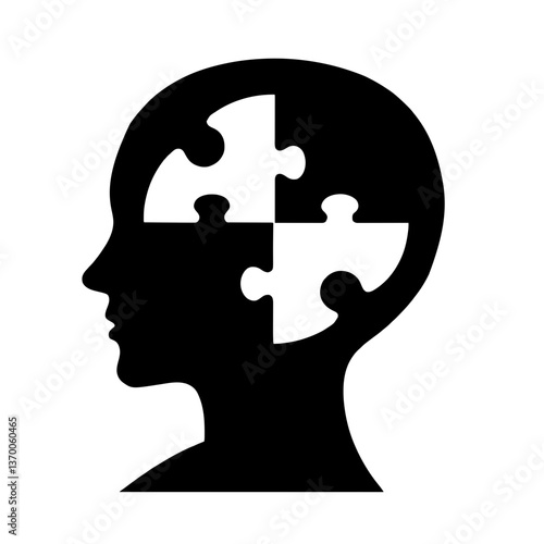 Minimalist black silhouette vector icon of a puzzle piece representing cognitive accessibility