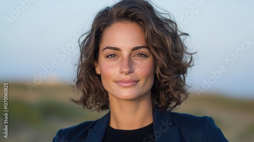 Attractive woman with short, wavy hair