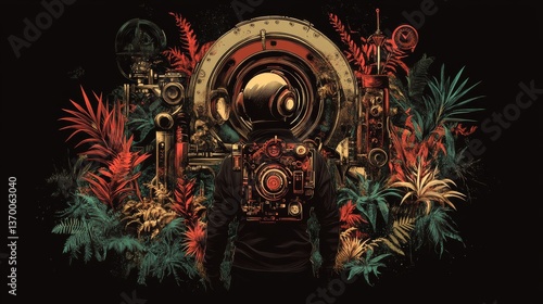 Wallpaper Mural Pixel Art Astronaut Amidst Vibrant Tropical Flora and Intricate Machinery Torontodigital.ca