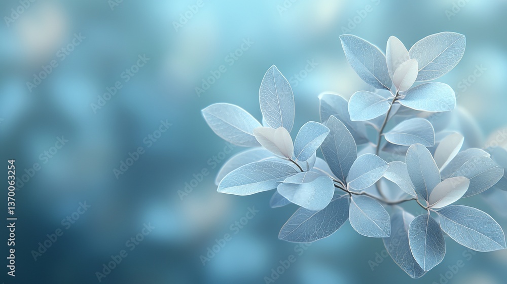 Serene blue leaves, blurred background, nature, tranquility, website banner Serene blue leaves, blurred background, nature, tranquility, website banner