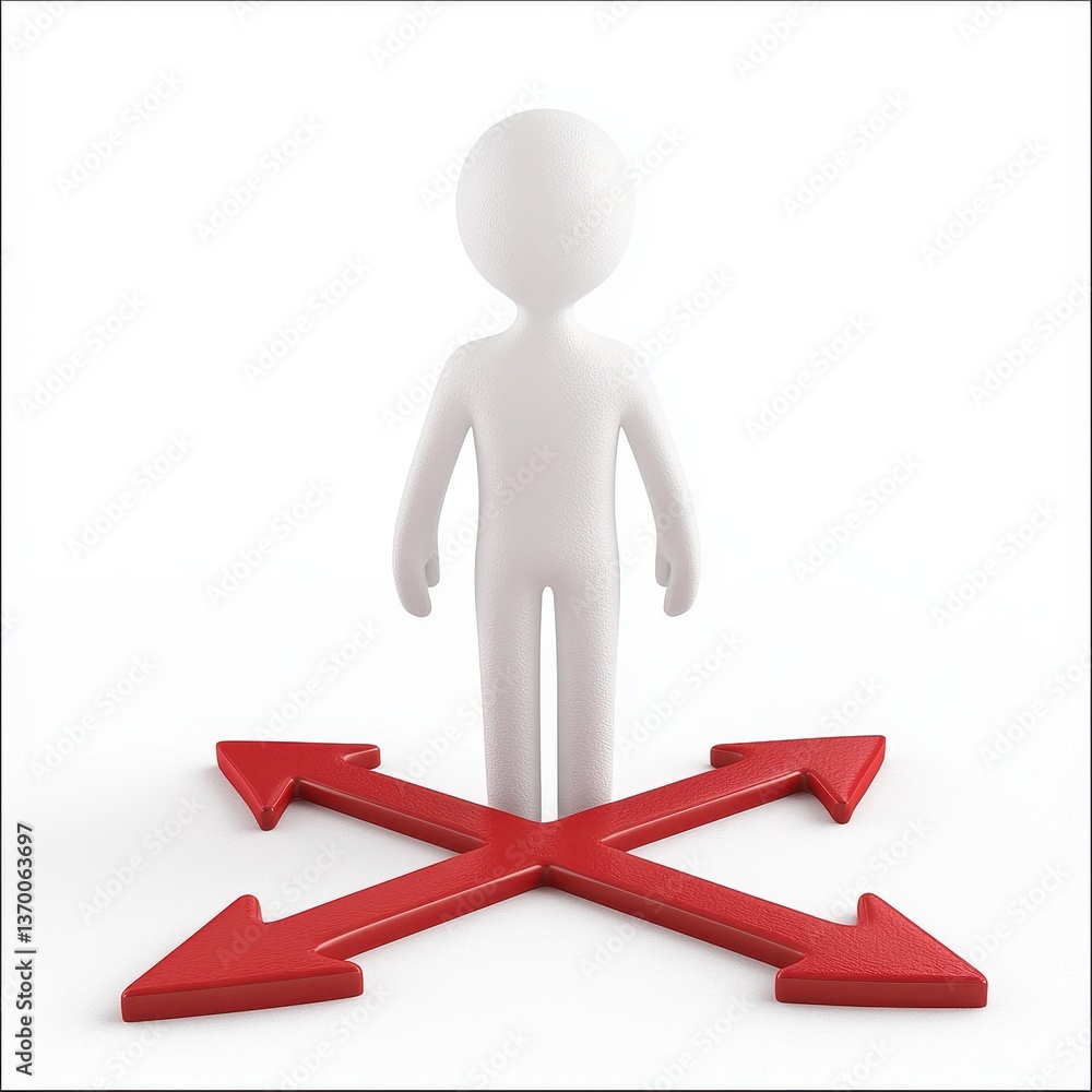 Decision Making Concept with Figure and Red Arrows Pointing Out Decision Making Concept with Figure and Red Arrows Pointing Out