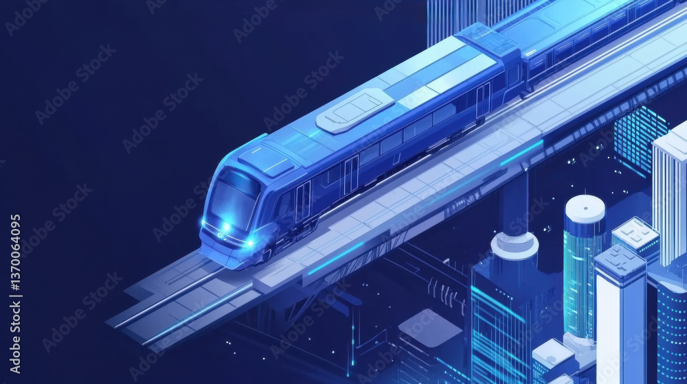 Isometric Illustration of a Futuristic Monorail Train in a Cityscape Isometric Illustration of a Futuristic Monorail Train in a Cityscape