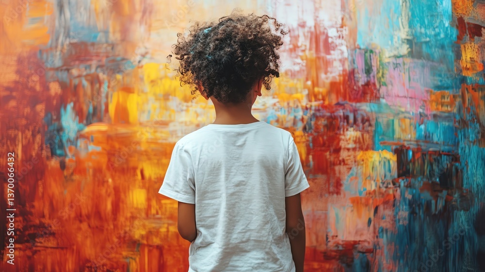 Obraz premium A child painting on a large canvas in an art class, expressing creativity