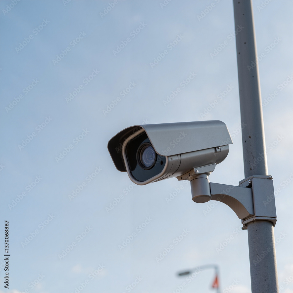 Professional surveillance camera mounted on pole, security technology Professional surveillance camera mounted on pole, security technology