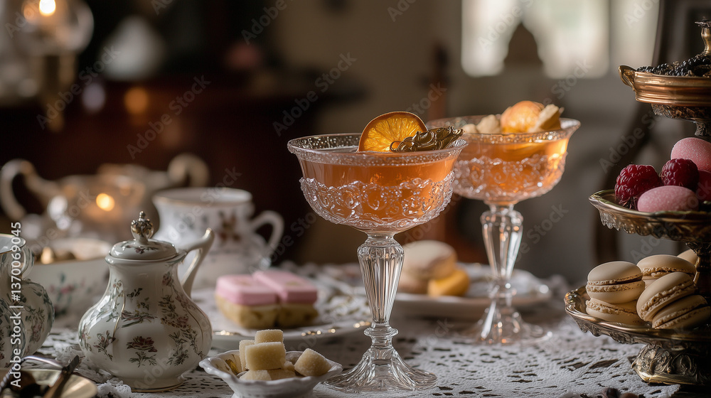 Naklejka premium An elegant Victorian Easter tea party set in a candle