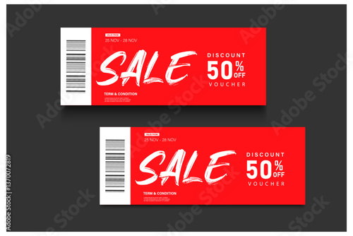 simple Red  gift vouchers coupon ticket template for sale discount offer