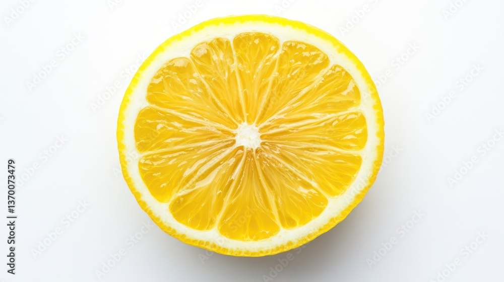 Close-up lemon slice on white background, fresh fruit Close-up lemon slice on white background, fresh fruit