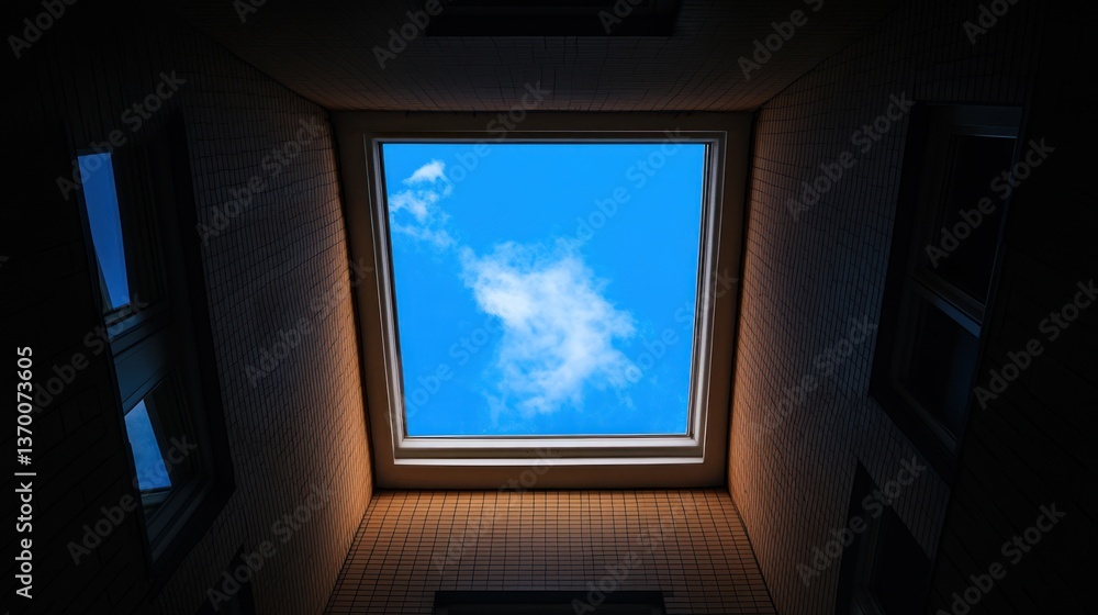 Fototapeta premium Architectural detail, skylight, interior courtyard, daytime